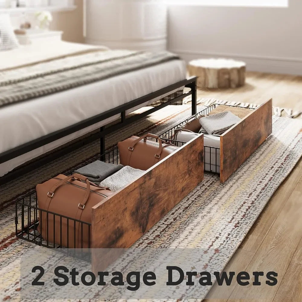 King size with drawers, no need for a box spring,