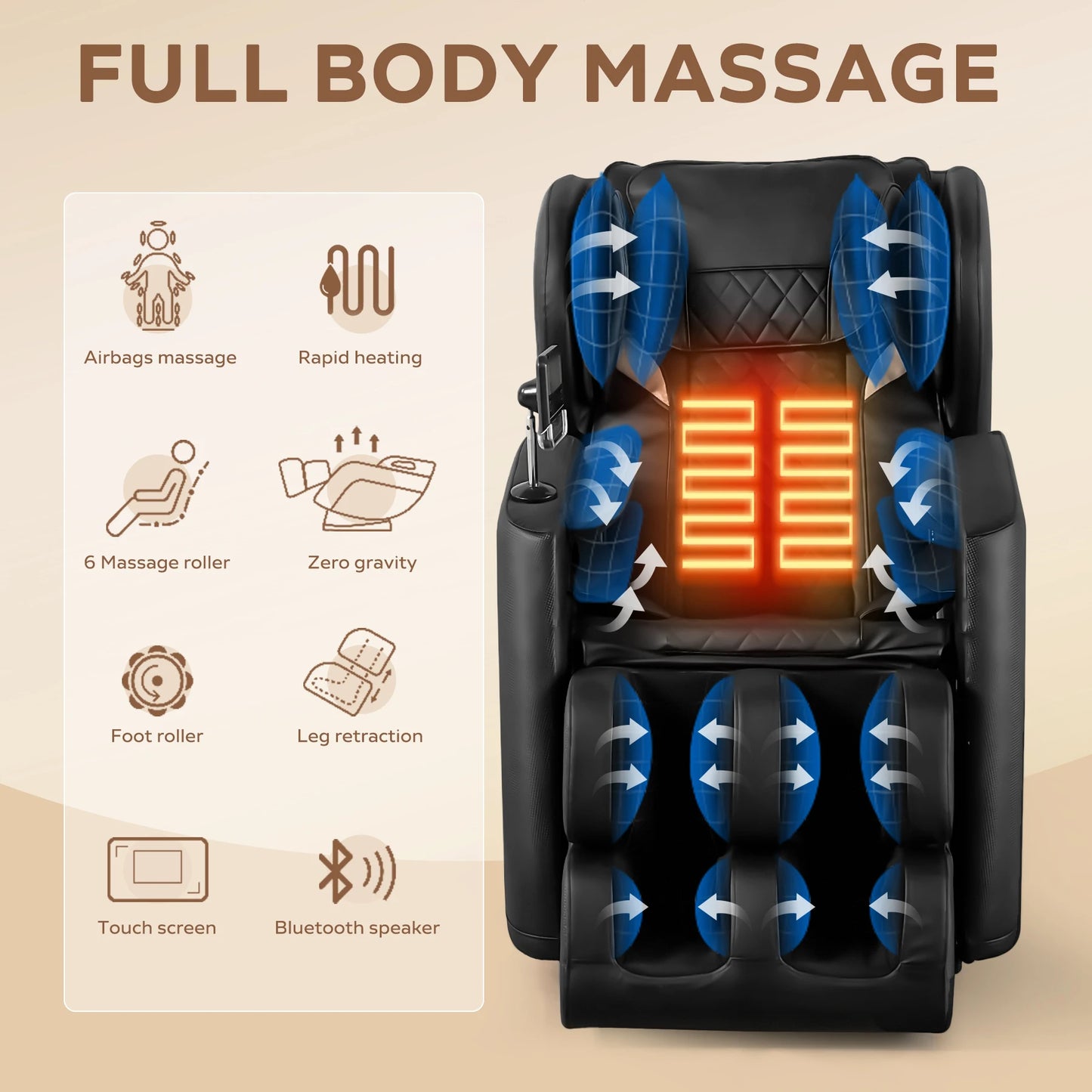 Recliner with Heating, Bluetooth Speaker, Foot Roller