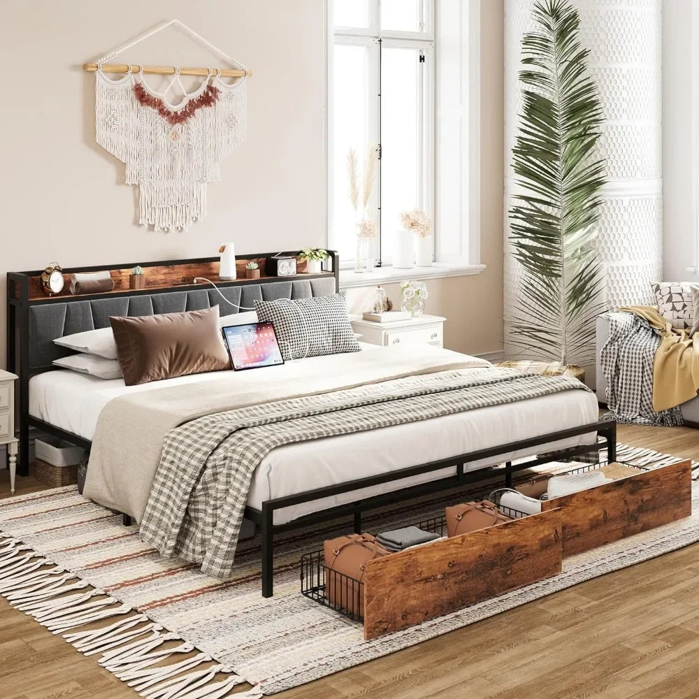 King size with drawers, no need for a box spring,