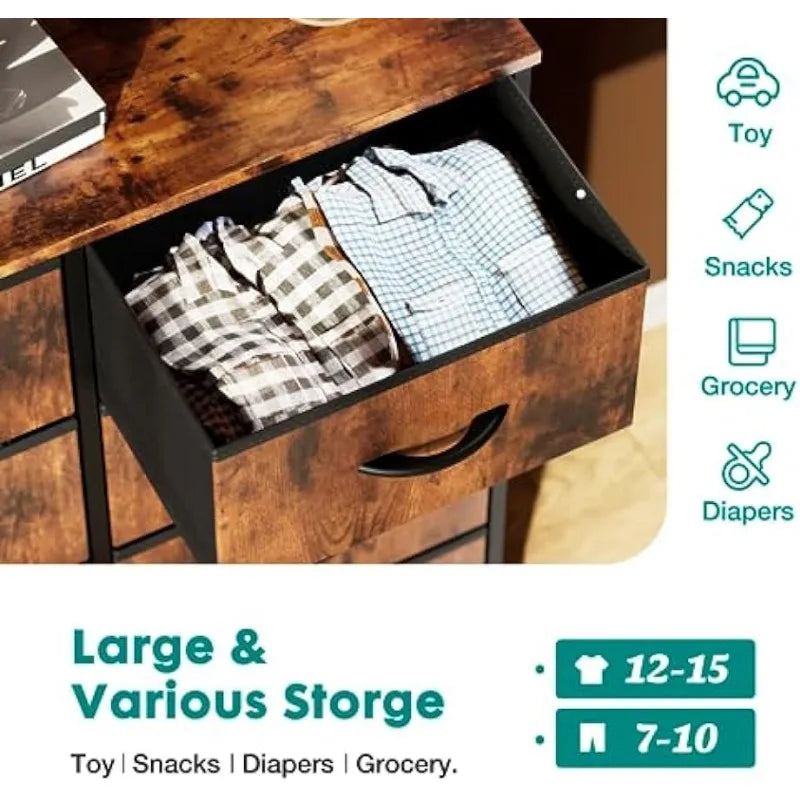 Chest of Drawers with Fabric Bins, with Wood Top