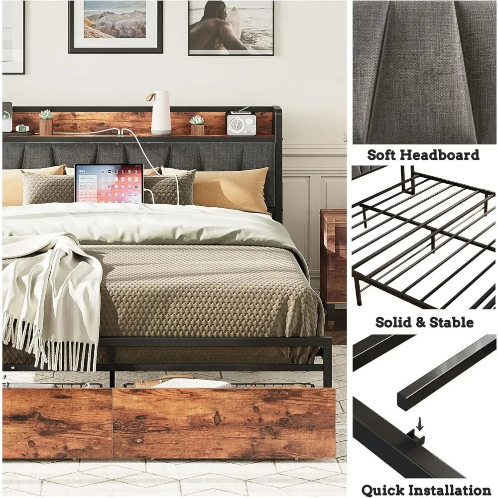 King size with drawers, no need for a box spring,