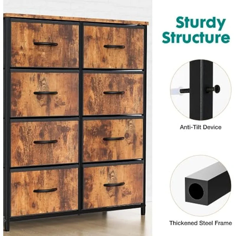 Chest of Drawers with Fabric Bins, with Wood Top