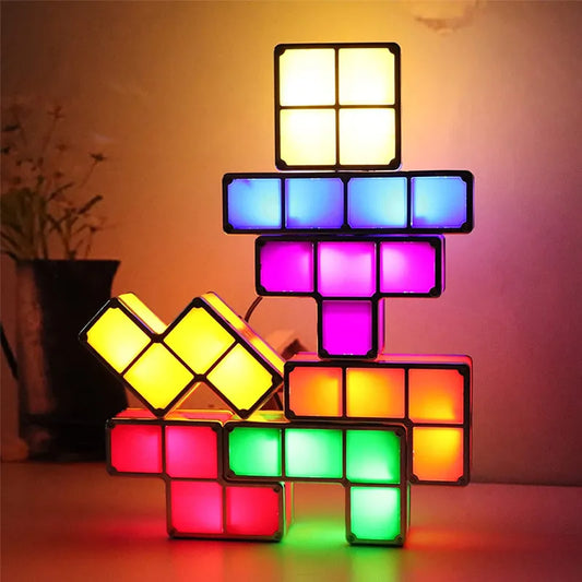 Stackable Night Light DIY Puzzle Novelty LED 7 Colors 3D Tangram Light Home Bedroom Desk Lamp Kids Teens Ideal Birthday Gift