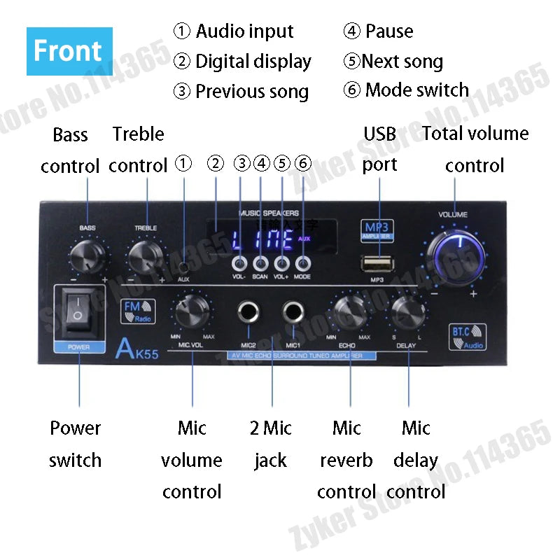 Sound Amplifiers Bluetooth Digital  Remote Control