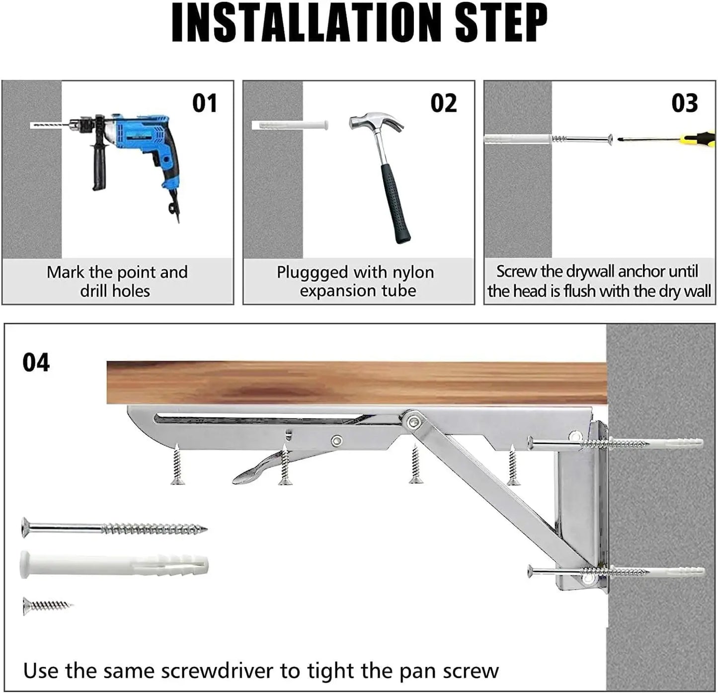 Heavy Duty Stainless Steel Wall Mounted Collapsible