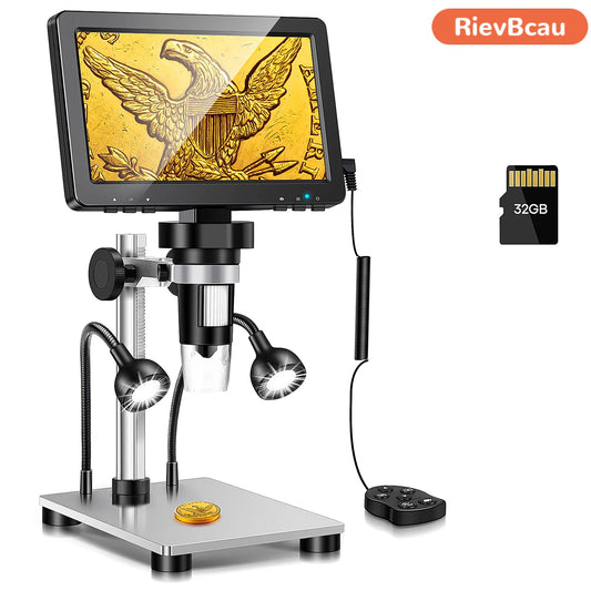 RIEVBCAU Digital Microscope 1200x Magnification HD USB Professional Electron Microscopios For Repairing With 10 LED Light