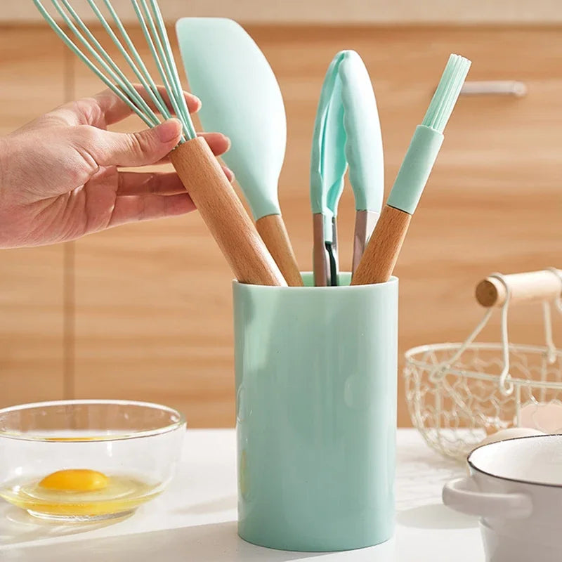 Silicone Wooden Handle Cooking Tool Non-stick Cookware